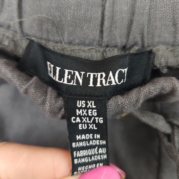 Ellen Tracy Linen Pants XL Gray Boho‎  Wide Leg Draw String - Picture 4 of 5